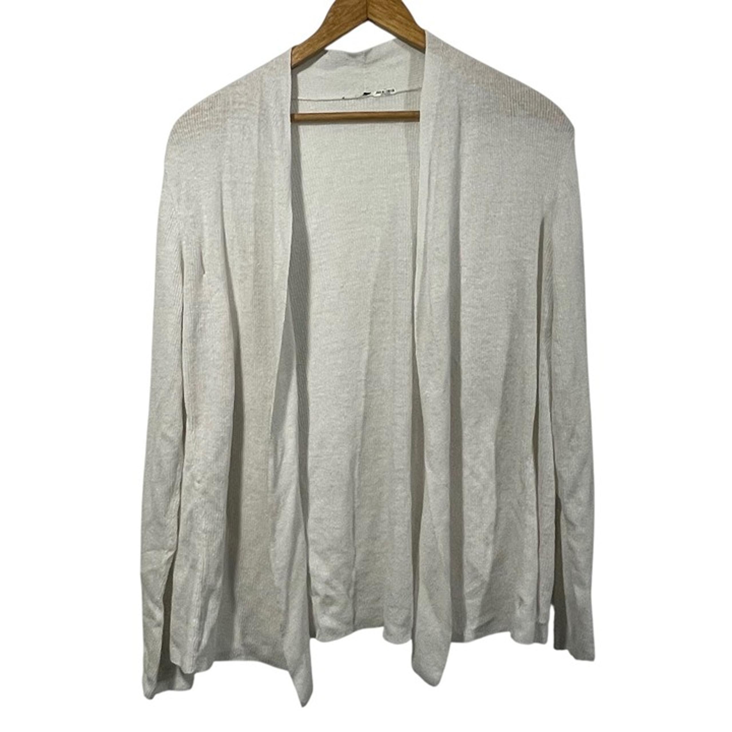 Eileen Fisher 100% Organic Linen Open Front Cardigan White Sz L Ribbed Knit