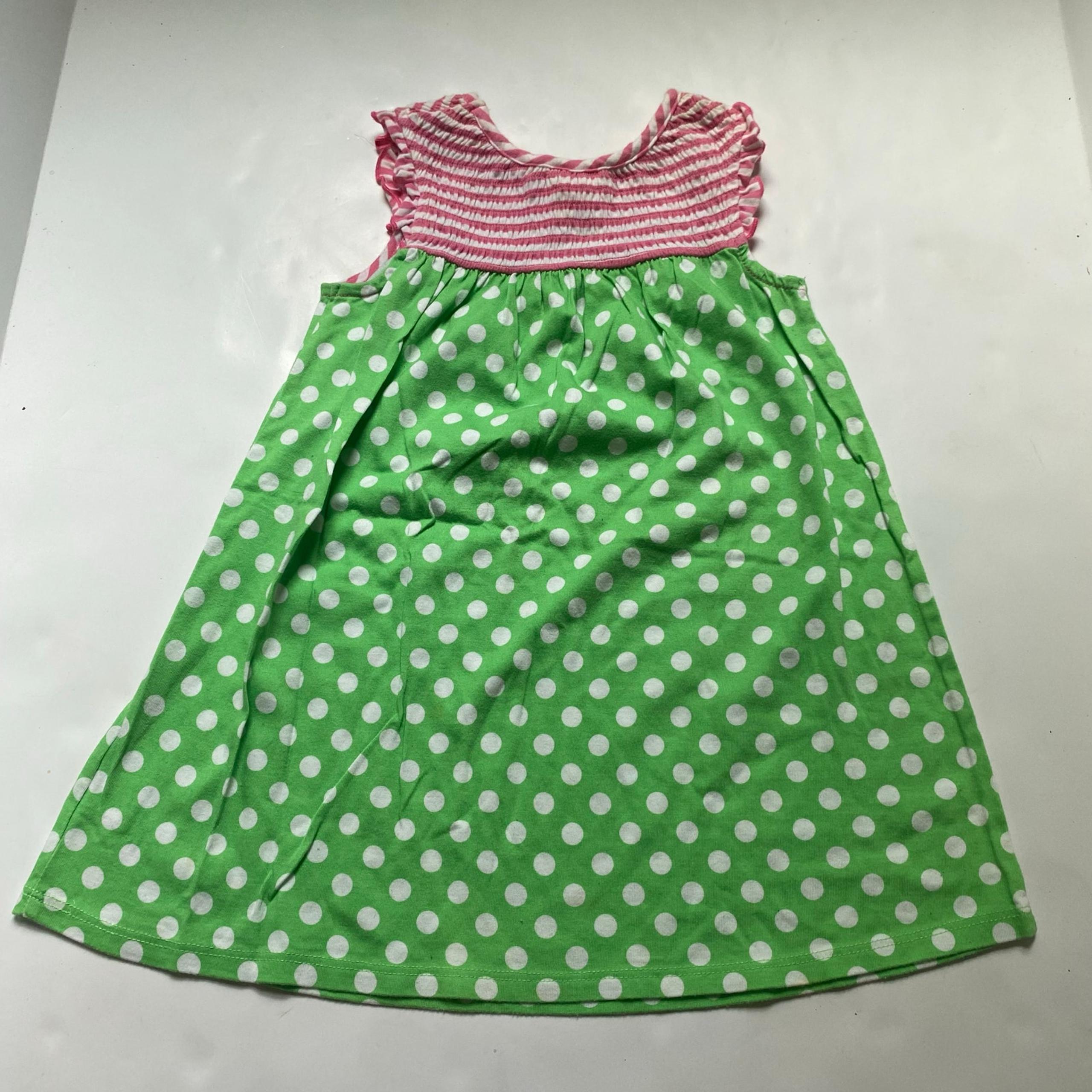 Hanna Andersson Pink Smocked Green Polka Dot Dress