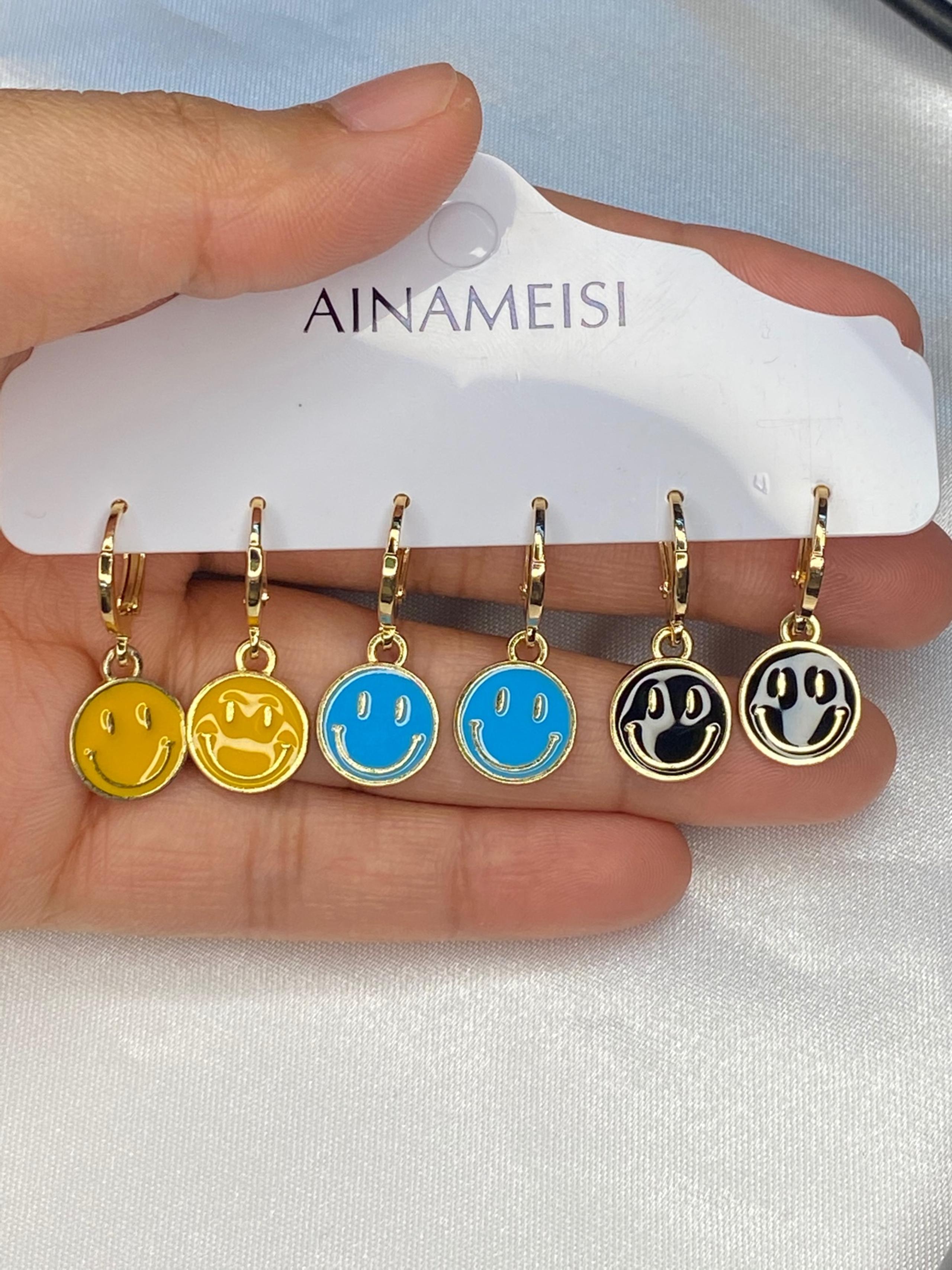 3 pairs happy face mini hoop Earrings