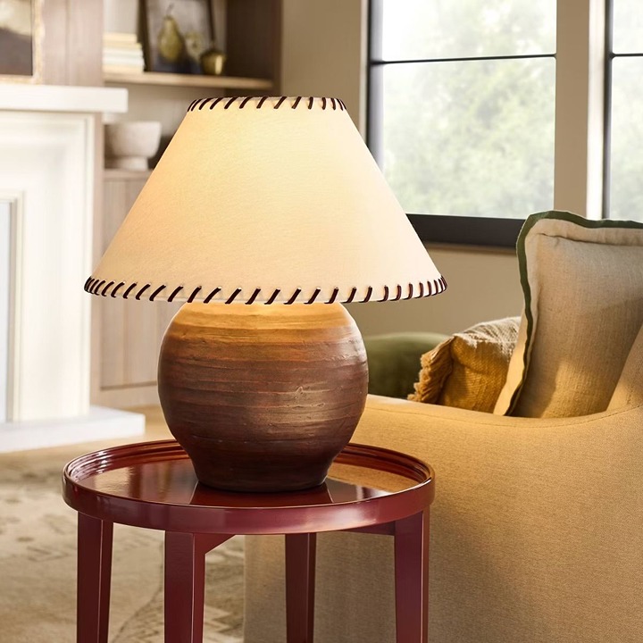 Large Earthy Table Lamp Whipstitch Shade Threshold Studio McGee