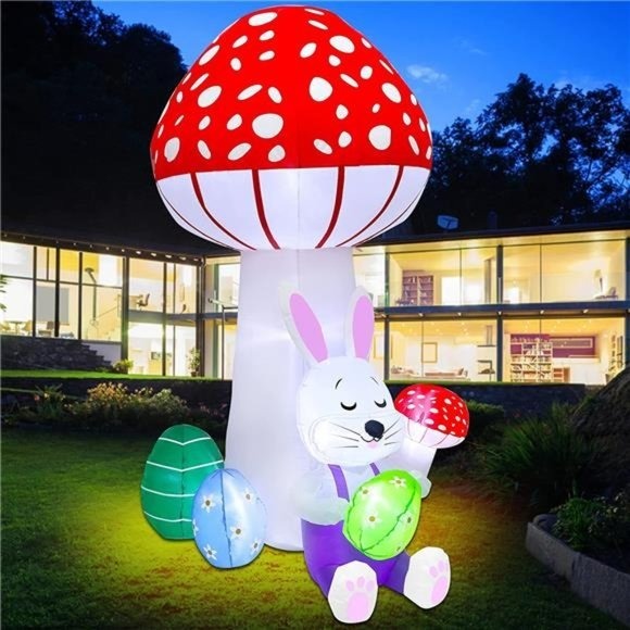 6FT Easter Inflatable Yard Decoration, Lighted Blow Up Bunny Lean