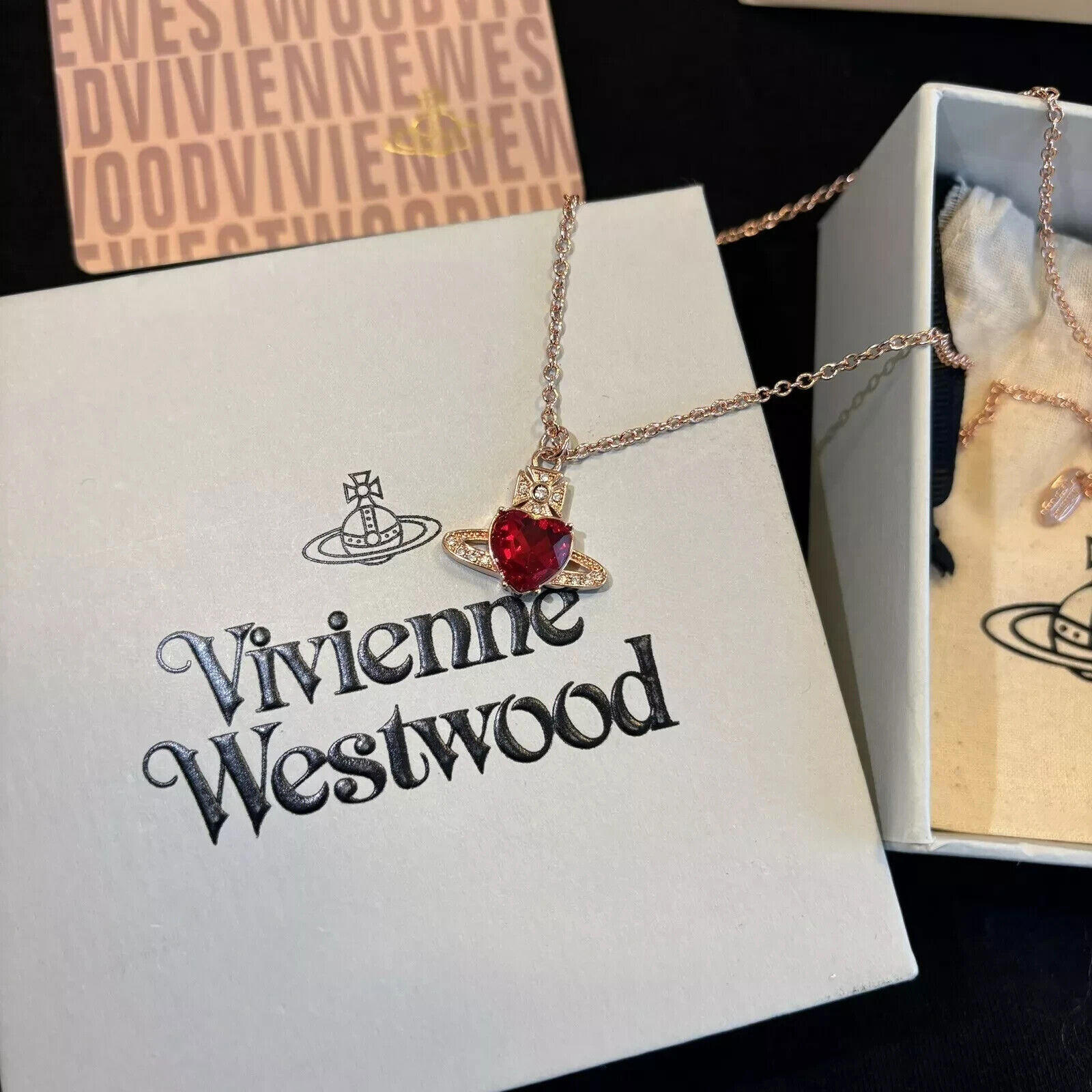 Vivienne Westwood ARIELLA Heart Orb Vampire Y2K Crystal Necklace New in box