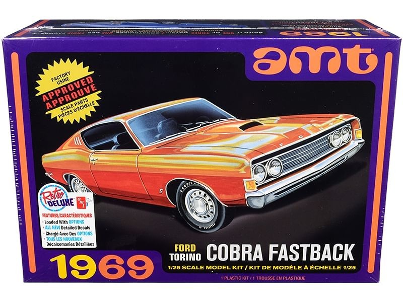 Skill 2 Model Kit 1969 Ford Torino Cobra Fastback 3-in-1 Kit 1/25 Scale Model by