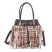 Checkered Print Fringe Drawstring Shoulder Bucket Bag Detachable Strap