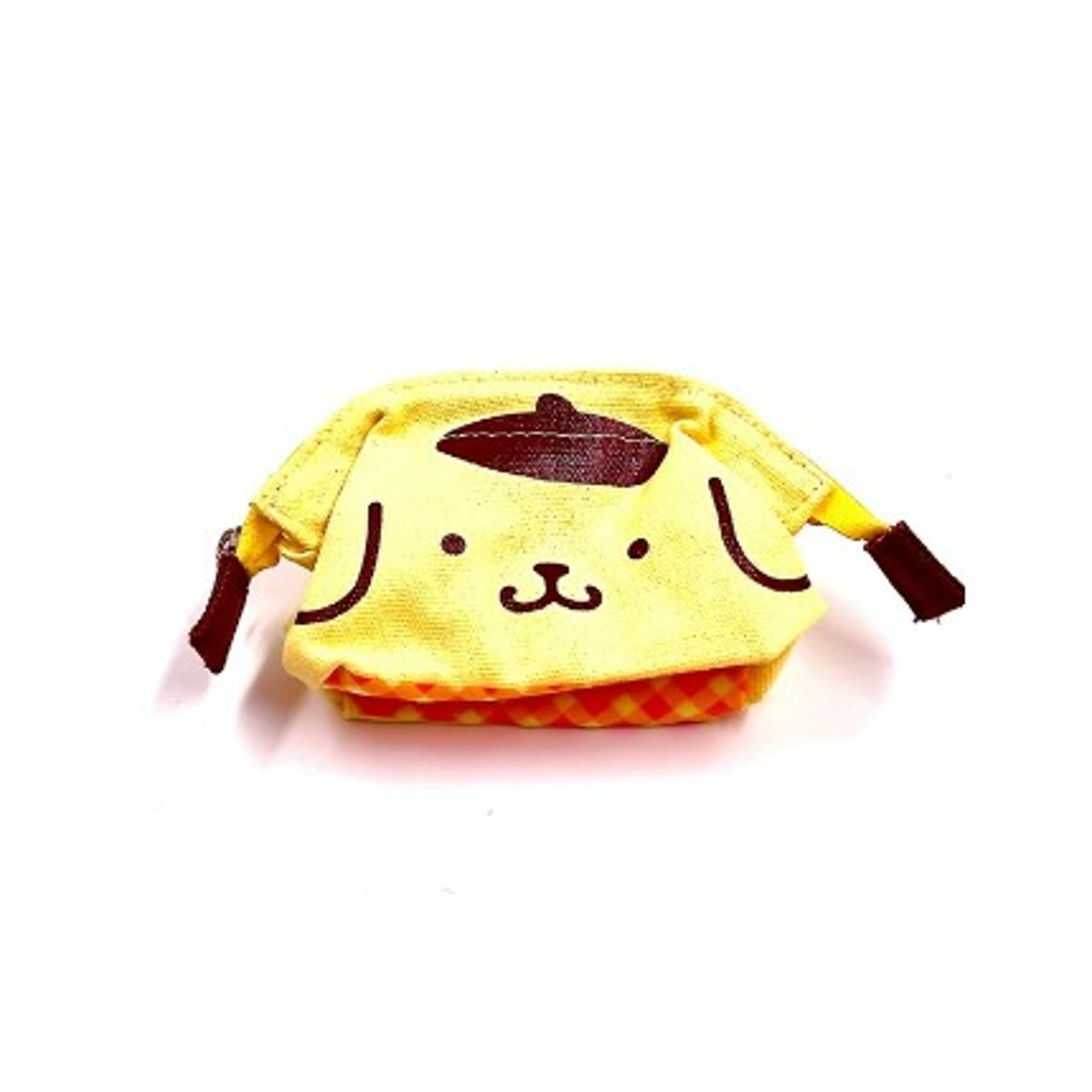 SANRIO POMPOMPURIN BAG SMALL CANVASS ZIPPER CLOSURE WIDE BOTTOM NEW YELLOW PUPPY