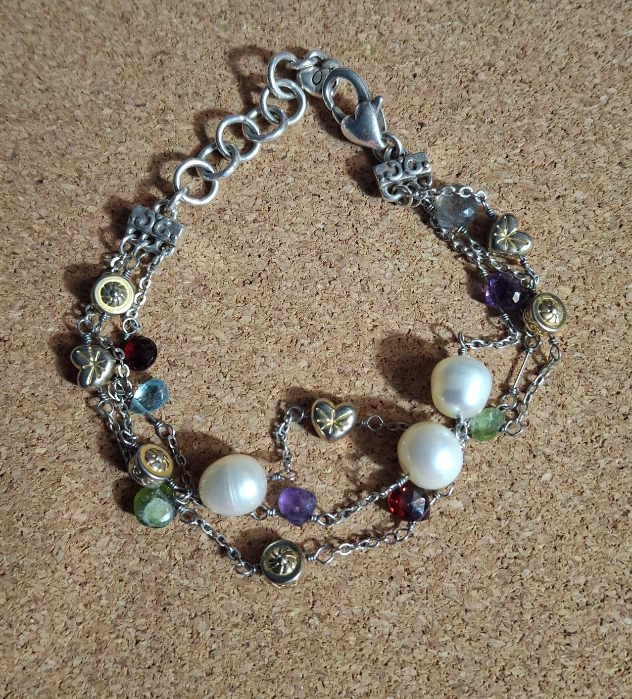 Brighton multi layered garnet amethyst blue topaz labradorite pearl Bracelet 8”