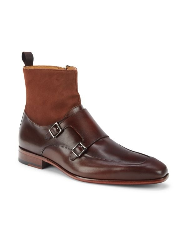 MASSIMO MATTEO Leather & Suede Monk Strap Ankle Boots