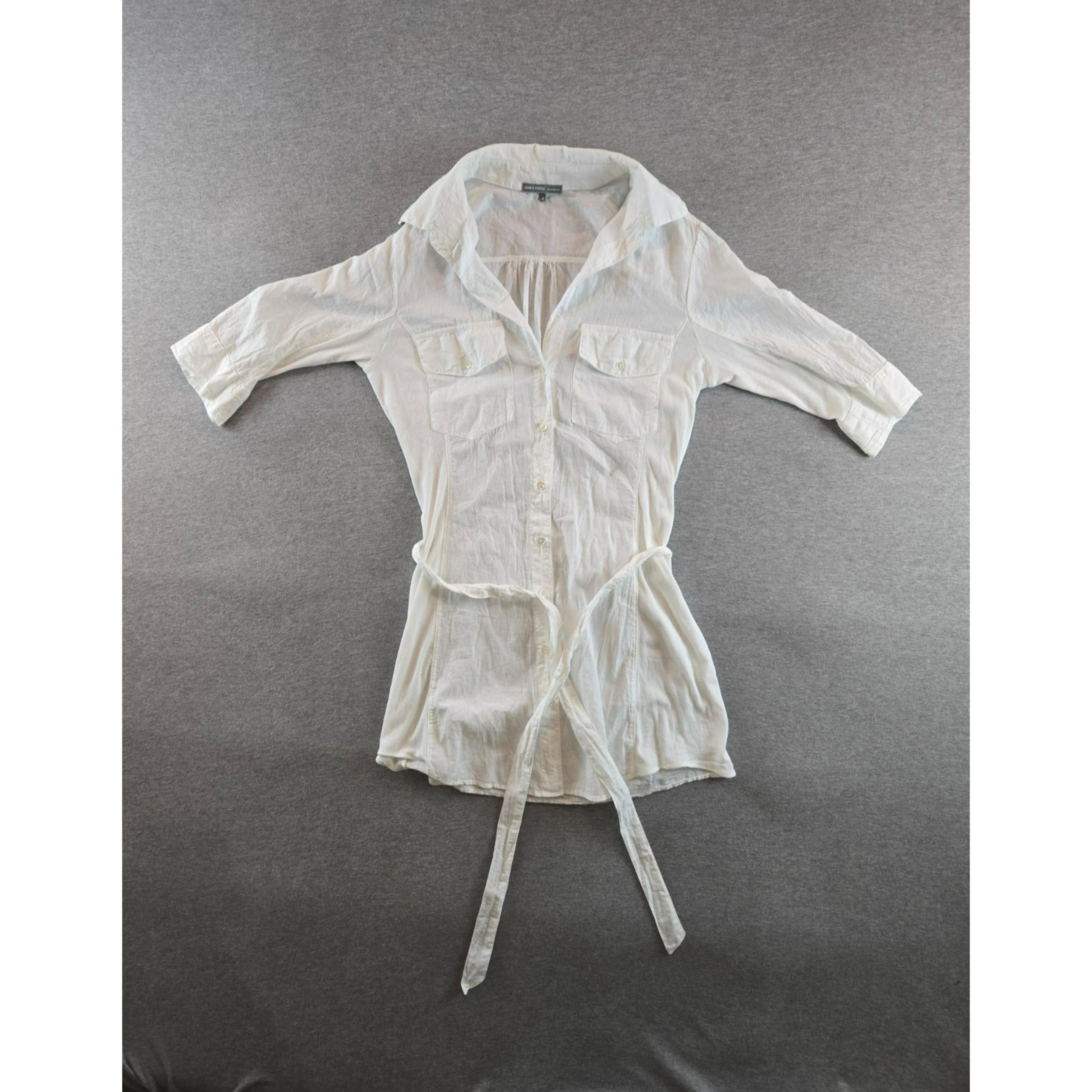 Shirt Womens 2 Medium Eggshell Cotton Button Down Poplin Front Tie - James Perse