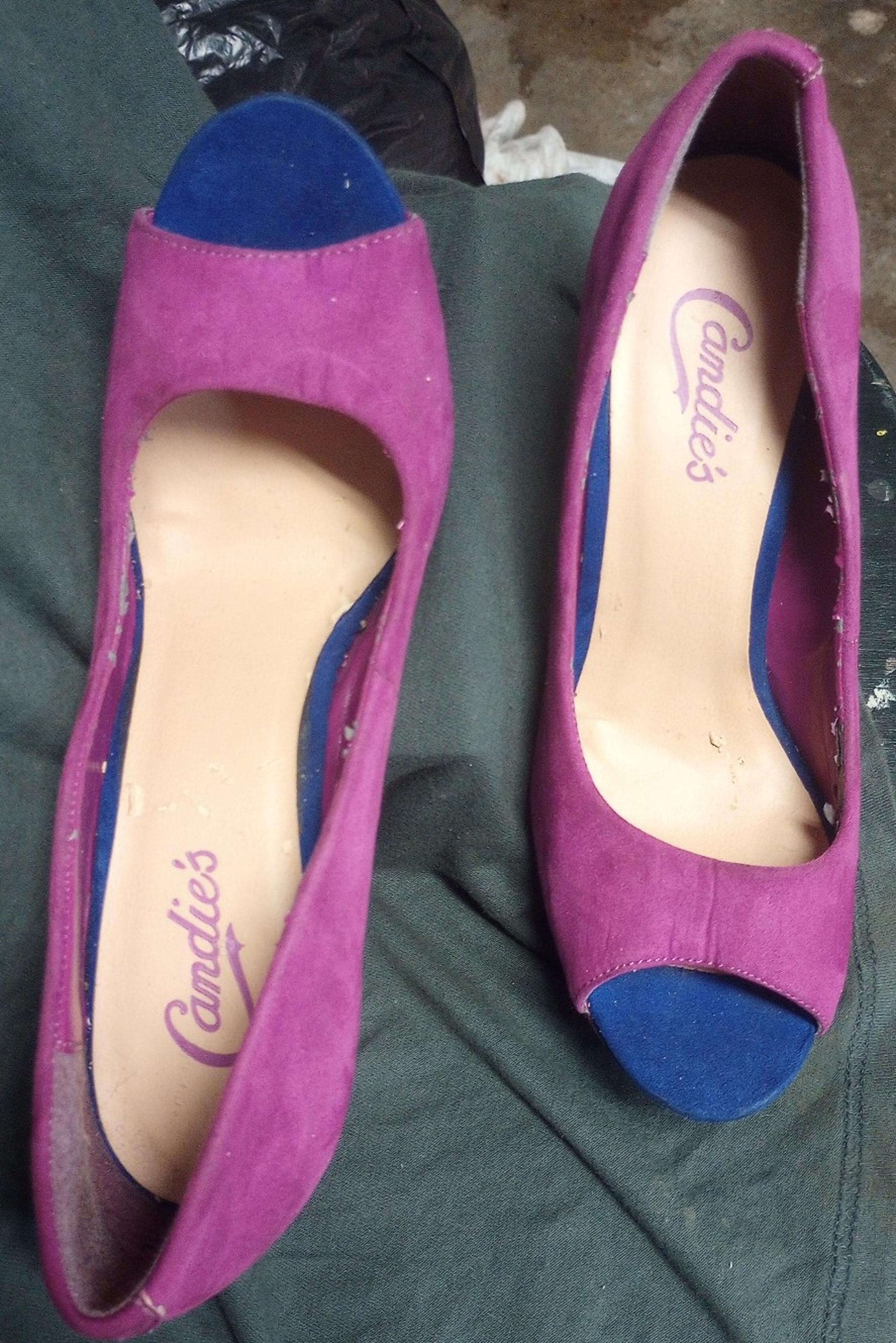 Candies High Heels Womens 7.5 Faux Suede Open Toe pink purple blue Shoes