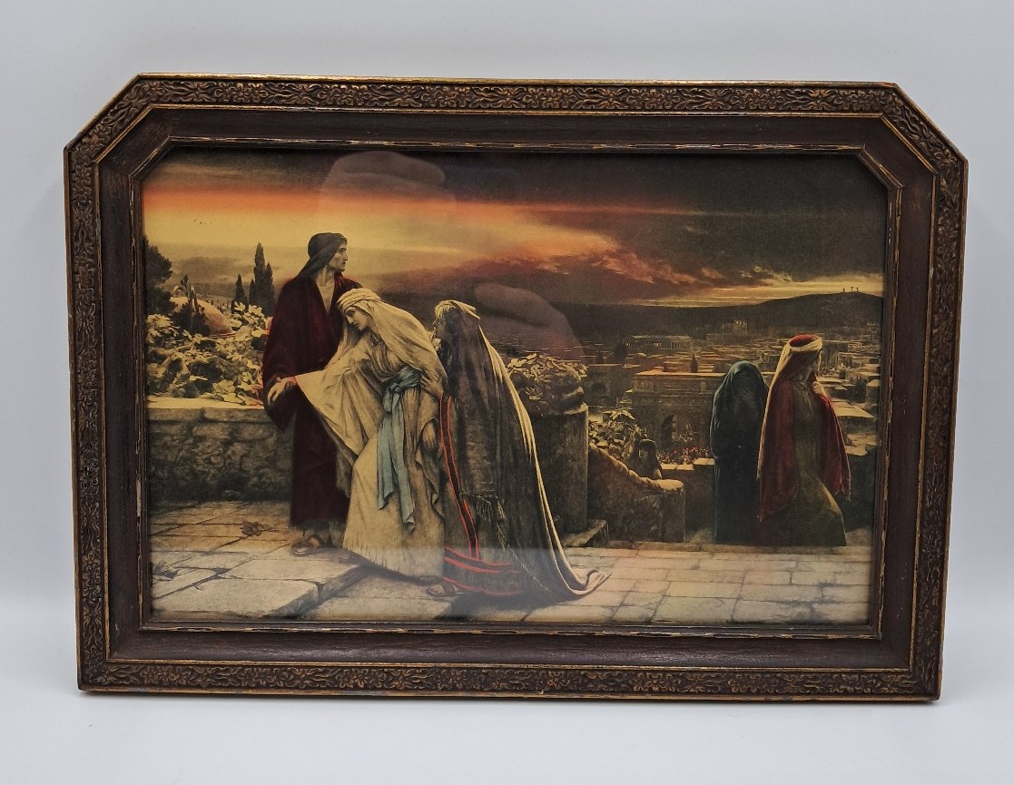 Antique Frame & Lithograph Print of "The Return From Calvary" by Herbert Schmaz
