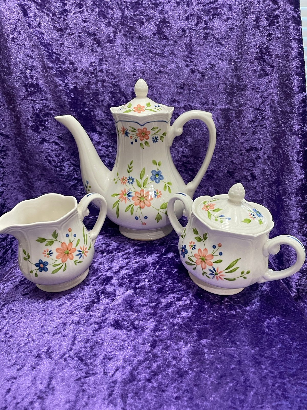 country french ironstone Coffee Pot Creamer Sugar Vintage 1970s Japan #4453 3-9