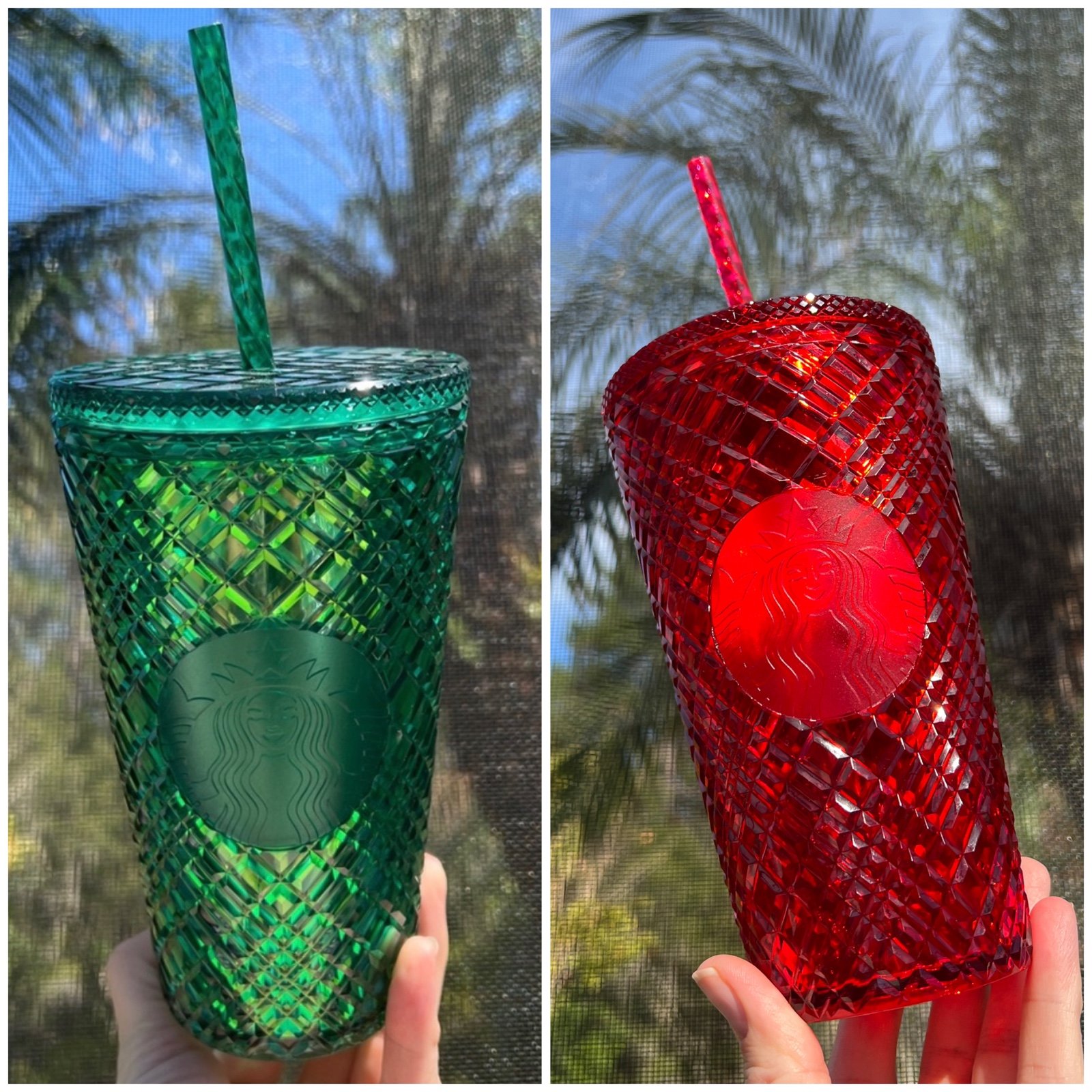Starbucks Red and Light Green Grande Jewel Tumbler Bundle