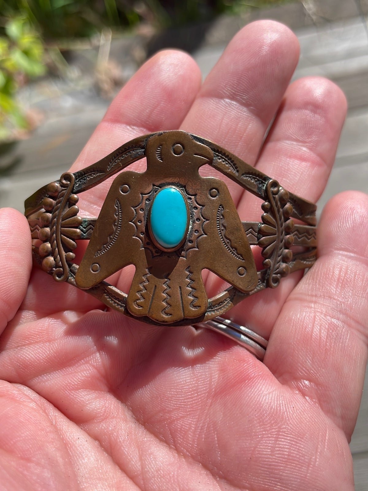 Vintage Bell Trading Solid Copper and Turquoise Cuff Bracelet.