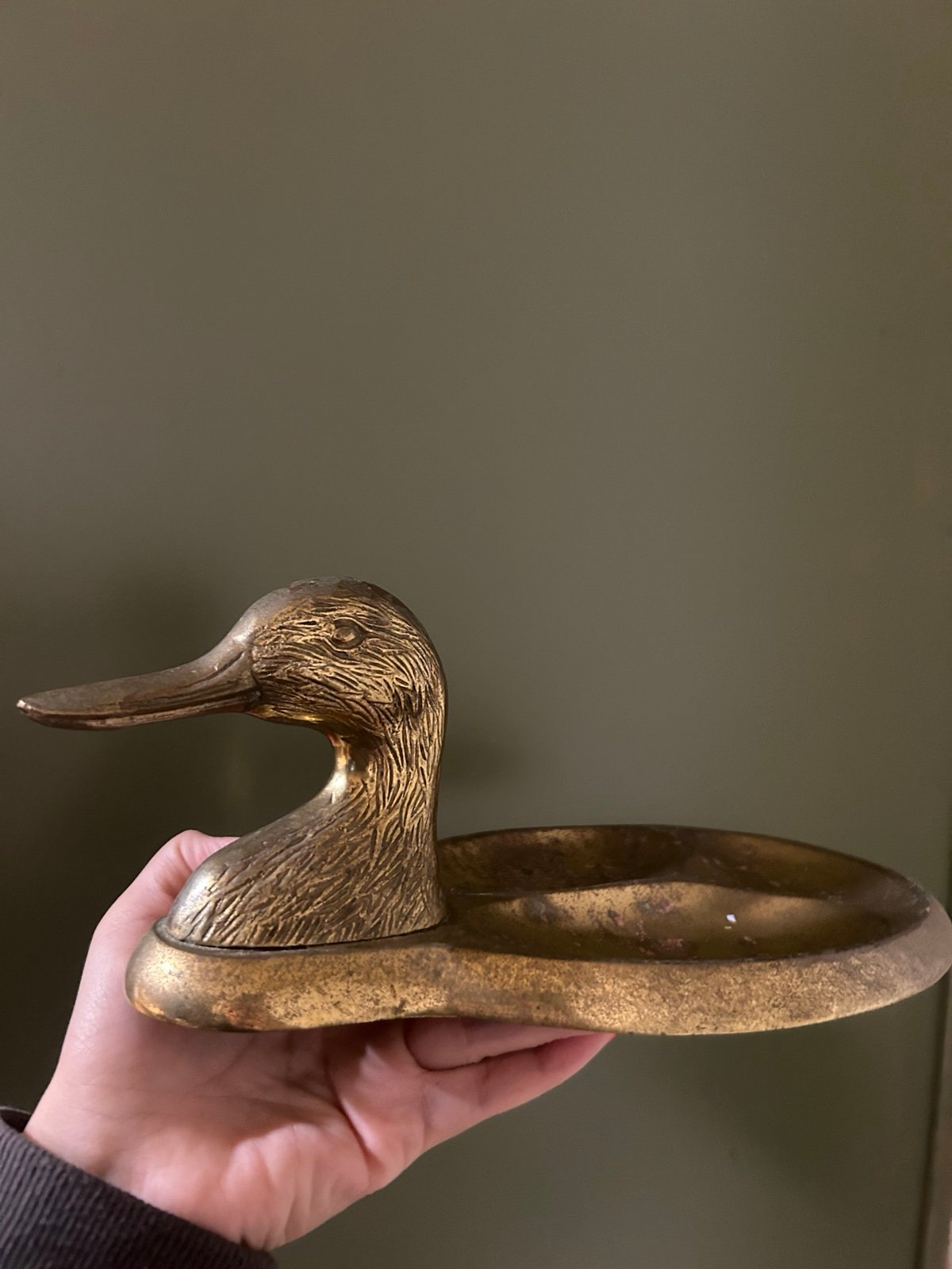 Vintage Brass Duck Valet Tray Solid Brass Duck Head Dresser Valet COIN TRAY