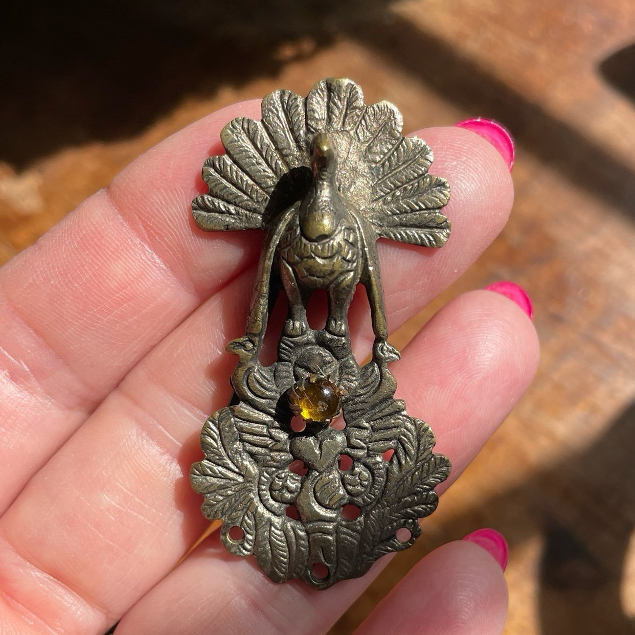 Antique Peruvian Peacock Mantu Shawl Pin Brooch