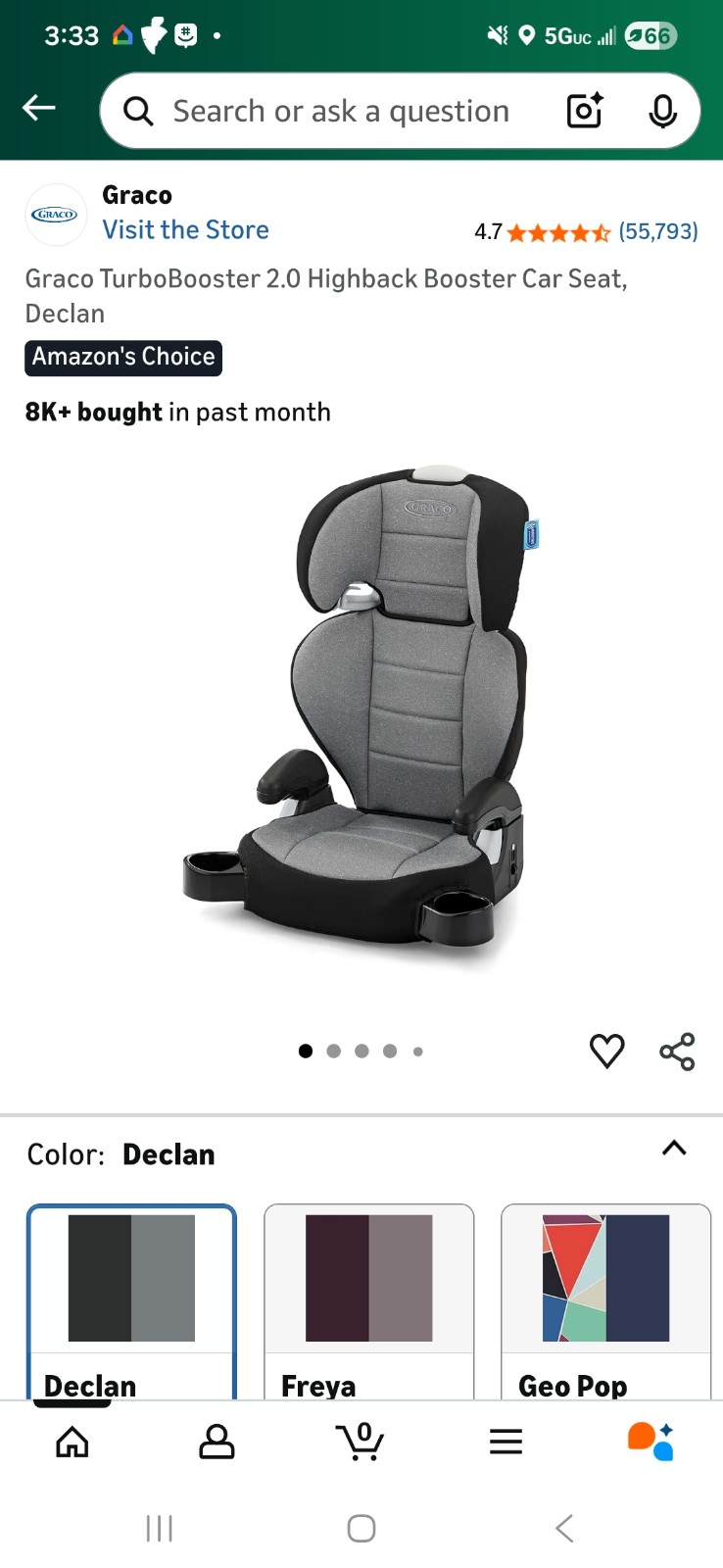 Graco TurboBooster 2.0 Highback Booster Car Seat, Color Declan, New!