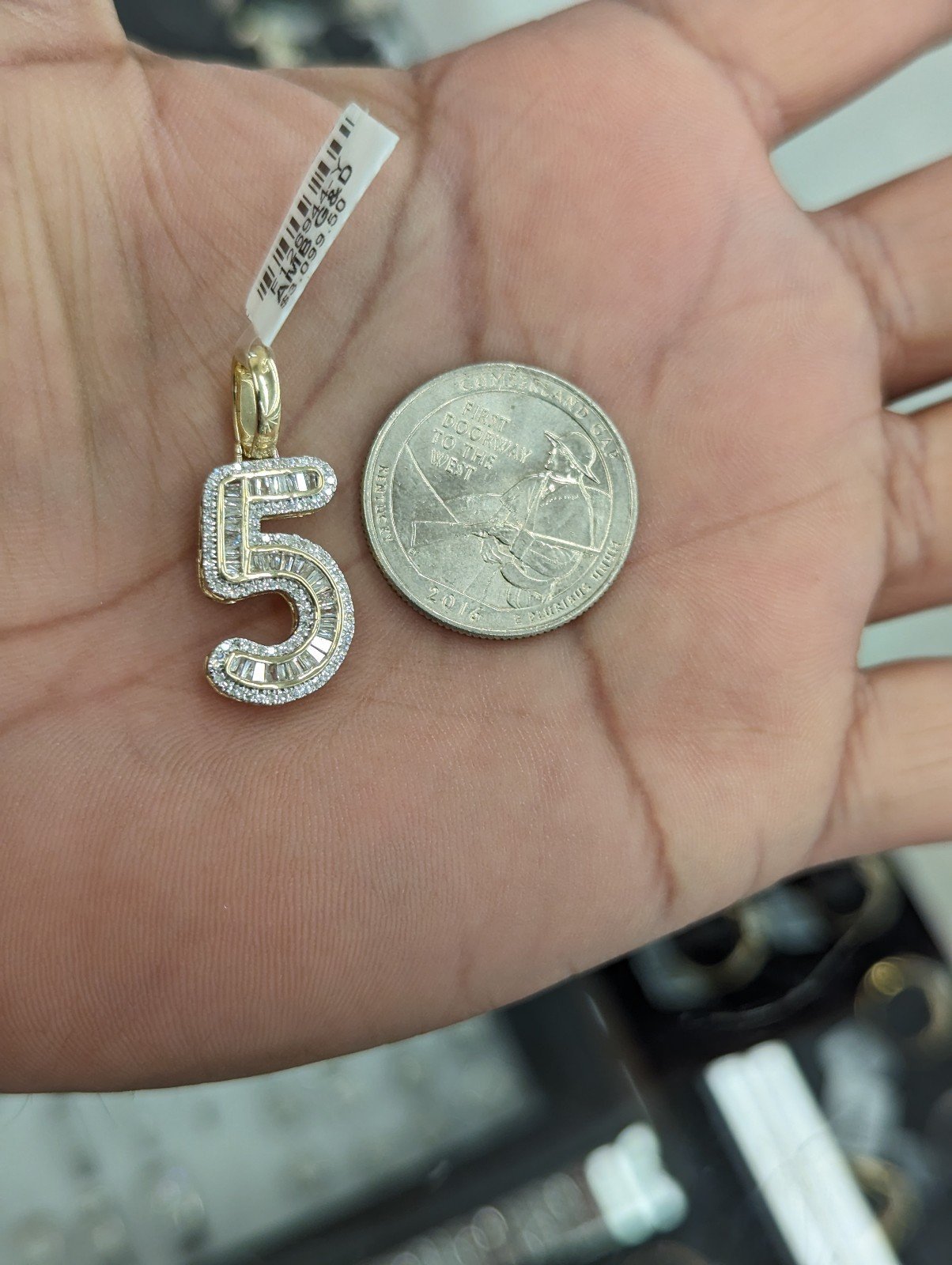 Real Natural Diamond 10kt Yellow Gold Number 5 Pendant