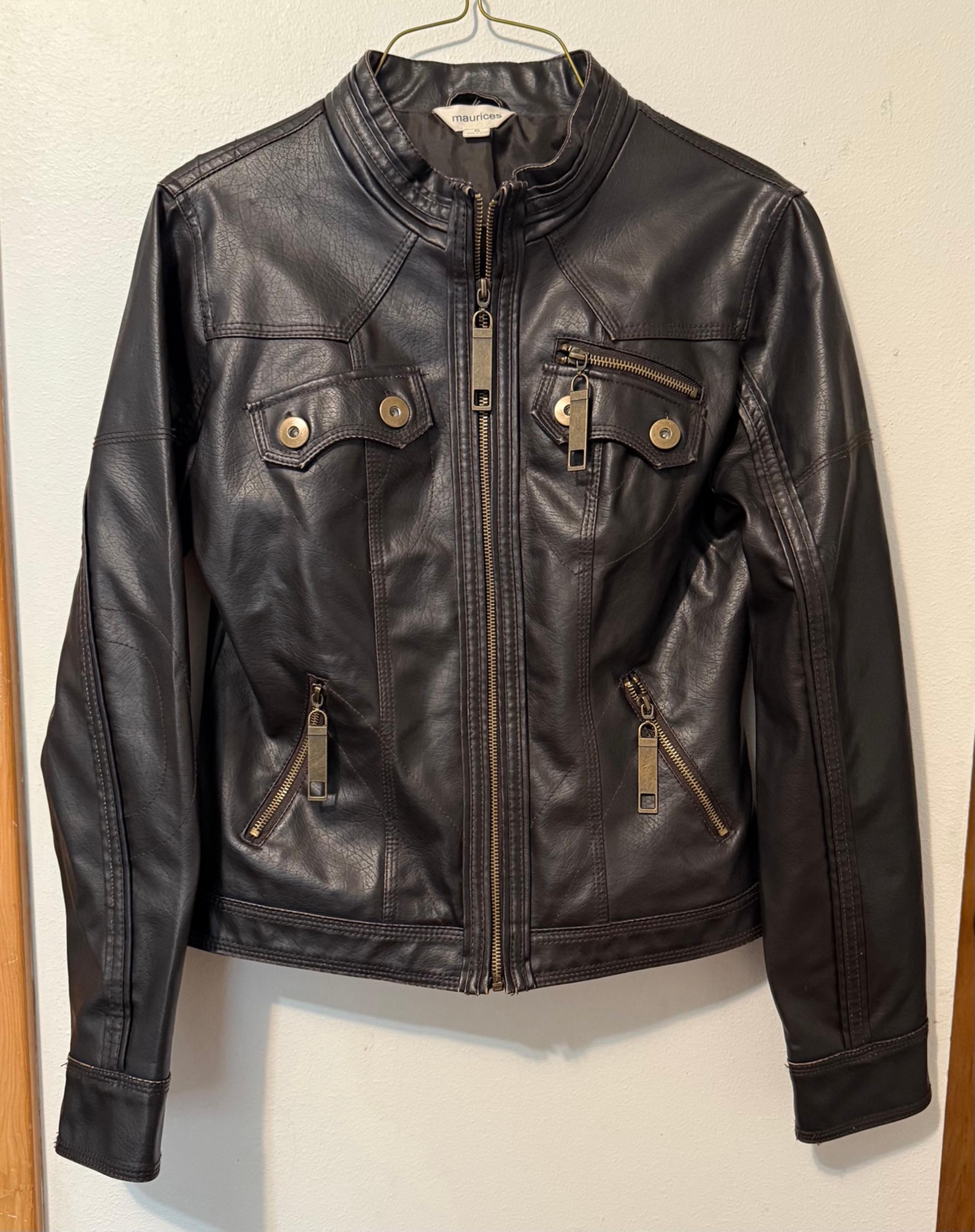 Maurice’s Faux Brown Leather Zipper Moto Jacket Small - Maurices