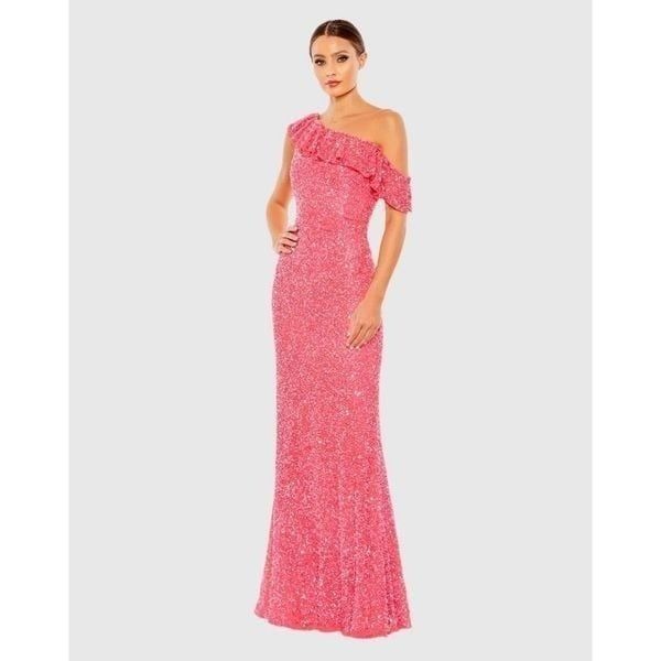 Mac Duggal NWT Sequin Drop Shoulder Trumpet Gown in Watermelon Size 10
