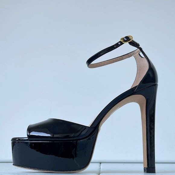 Stuart Weitzman Womens Patent Leather Disco high-shine finish135mm black pumps