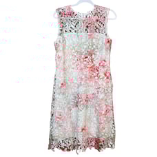 Elie Tahari Kaisa White Pink Crochet Floral Lace Sleeveless Dress Size 12