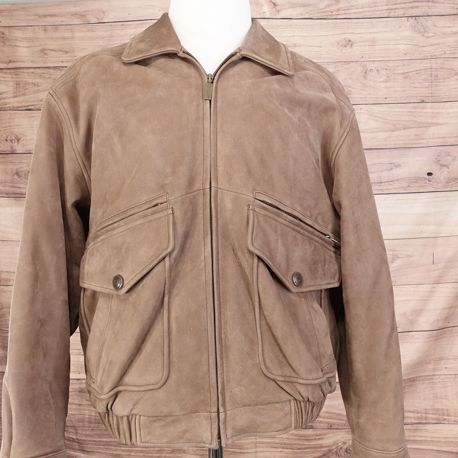 ROUNDTREE & YORKE BROWN GENUINE LEATHER ZIP UP COAT JACKET MENS SIZE M MEDIUM