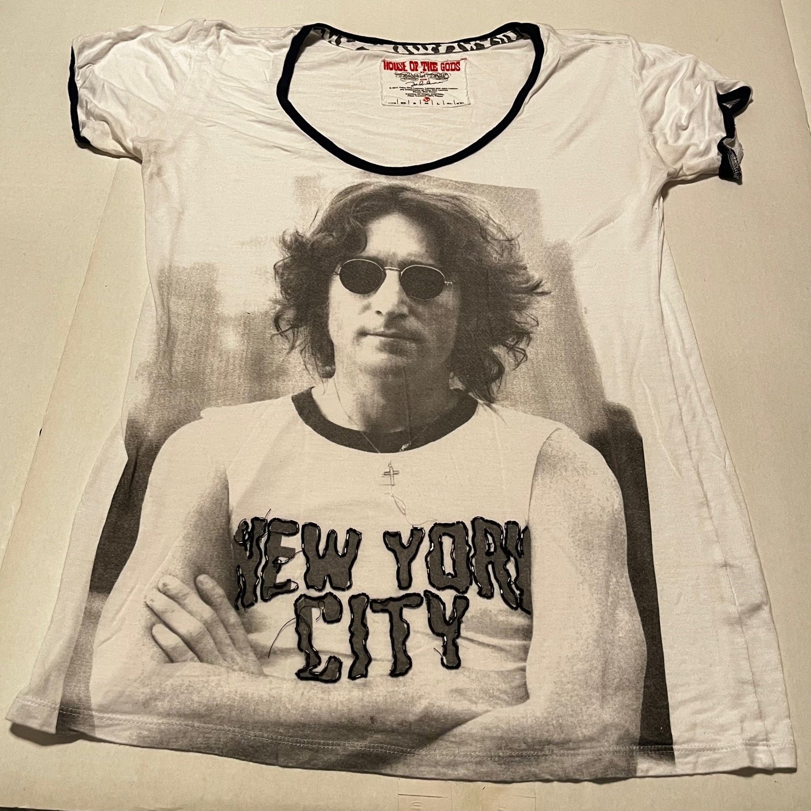 House of the Gods Buddhist Pink Womens Size Medium White Shirt John Lennon NYC