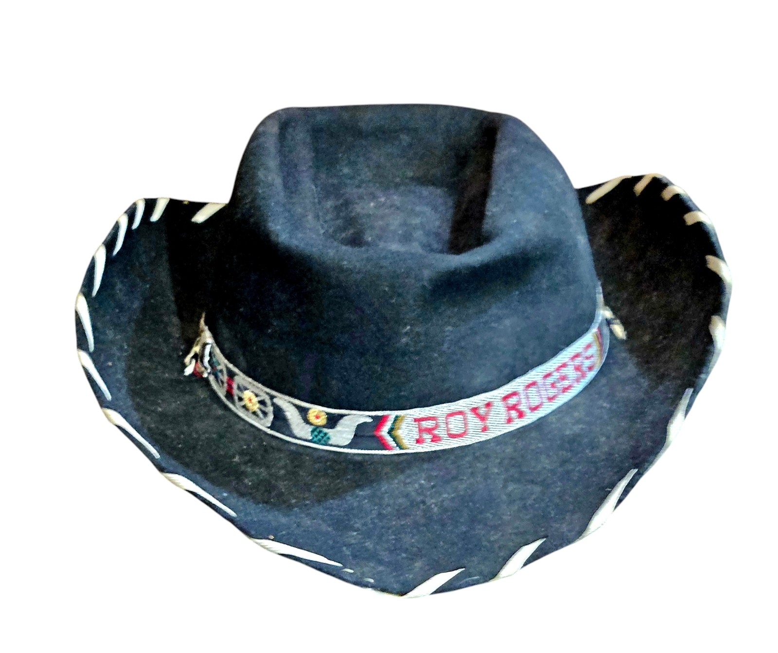 VINTAGE 1950'S ROY ROGERS WOOL FELT WESTERN COWBOY HAT BLACK | SZ Jr. LARGE