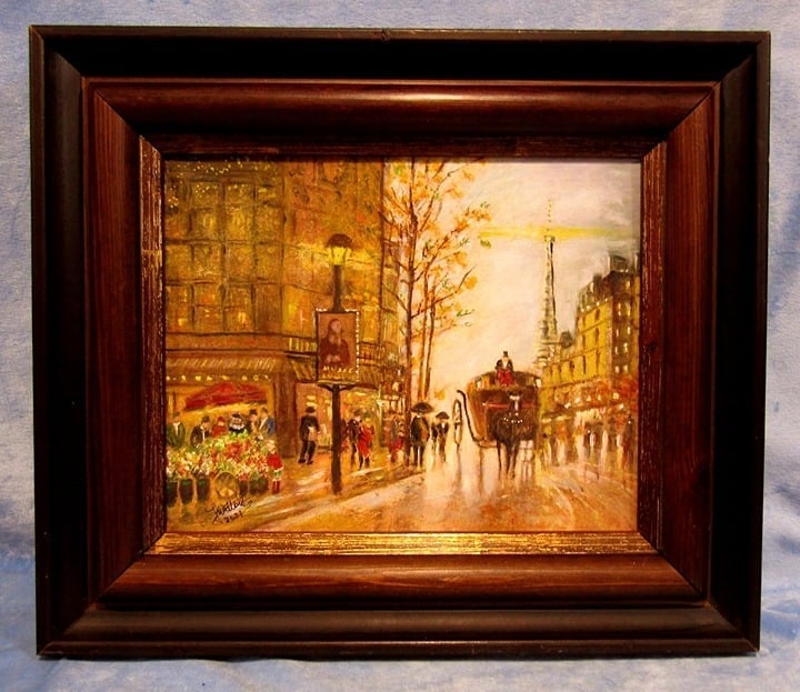 Original Handmade Oil Painting on Canvas PARIS STREETS Eiffel Tower Artist Signe