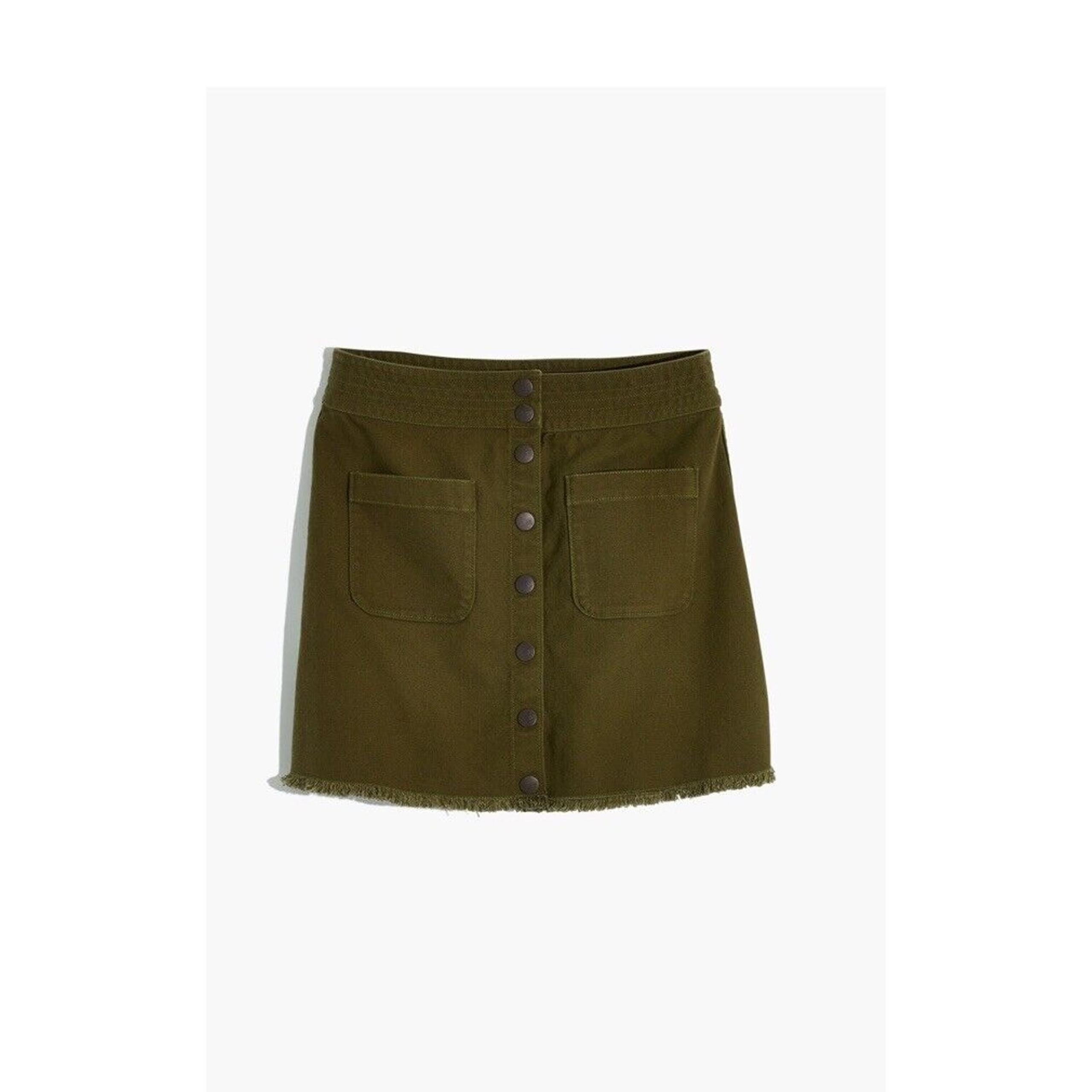 Madewell Skirt Womens 4 Kale Raw Hem A-Line Button Front Closure Mini Skirt