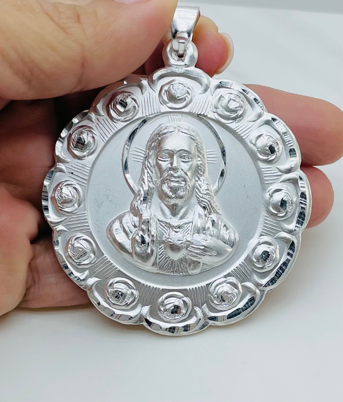 ❤️ 925 Sterling Silver pendant Virgin Mary Sacred Heart ❤️ Medallion
