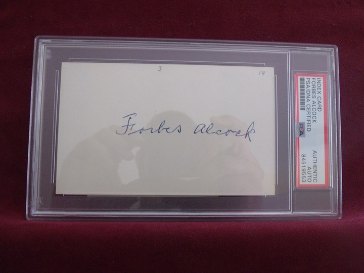 FORBES SCOTTY ALCOCK 1914 HAND SIGNED INDEX CARD SLABBED AUTHENTIC PSA/DNA