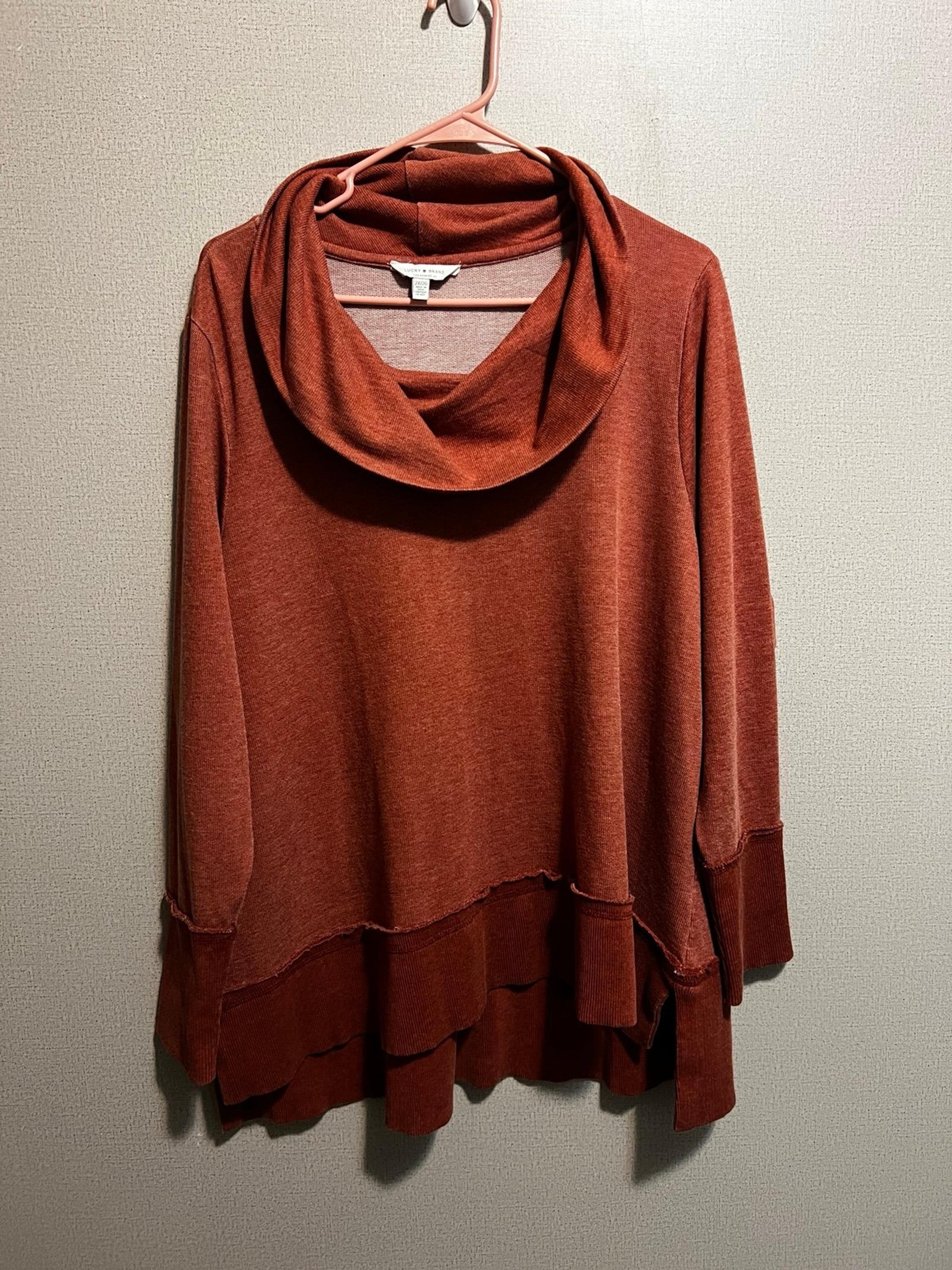 Lucky Brand Terry Brushed Cowl Neck Burnt Orange Pullover Sweater Size 2X