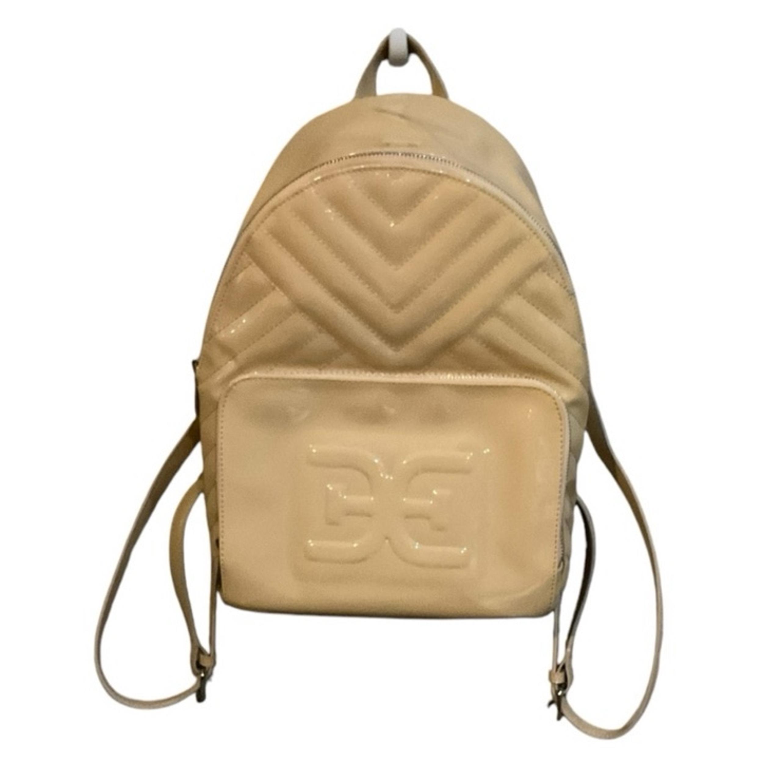 Sam Edelman Taja Ivory/Peach Quilted Faux Patent Leather Fashion Backpack Purse