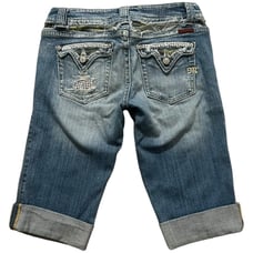 Miss Me Y2K Rhinestone Army Distressed Capri Shorts