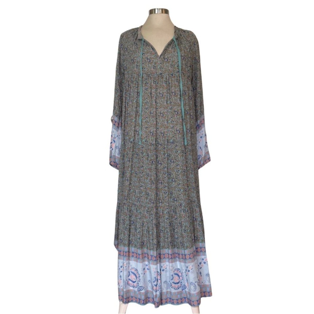 NWT Karlie Flowy Maxi Dress Boho Green Teal Blue Floral M