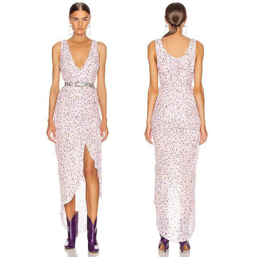 Nicholas Floral Silk Dress Drape Front Ruched Asymmetrical Gala Formal Size 14