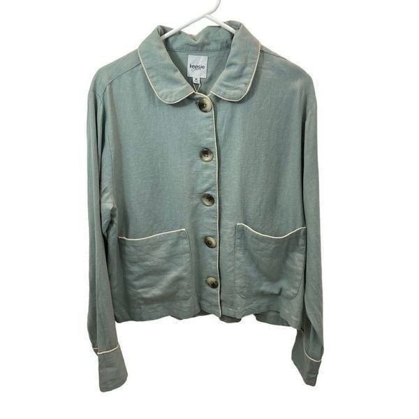 Brand New With Tags Kensie Jeans Pale Jade Linen Blend Button Up Blouse Medium