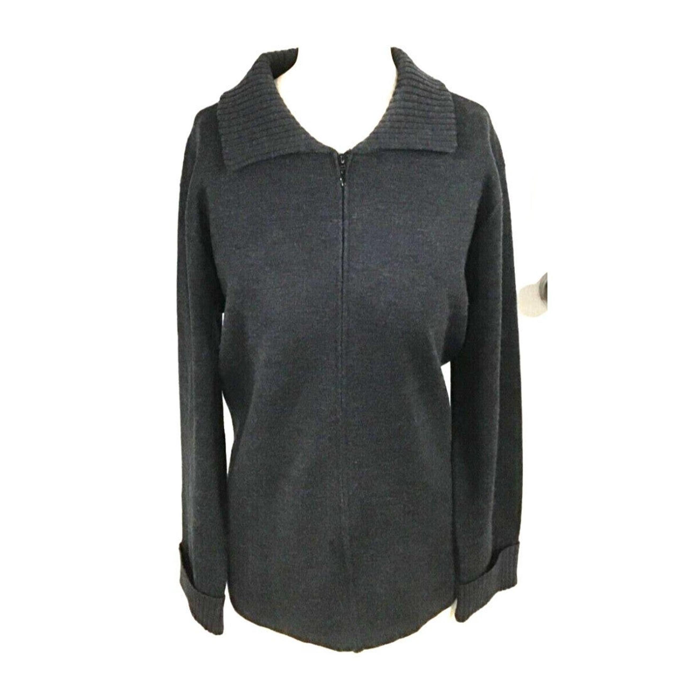 Talbots Womens Large Charcoal Gray Zip Front Collared Sweater