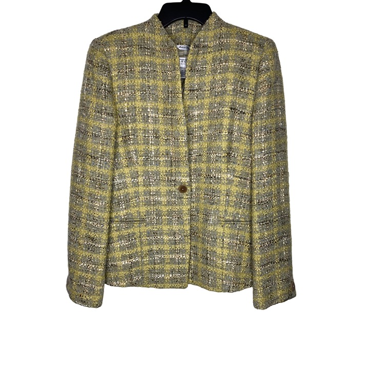 VINTAGE TALBOTS COLLECTION WOMEN'S GREEN AND GRAY WOOL TWEED JACKET SZ 10