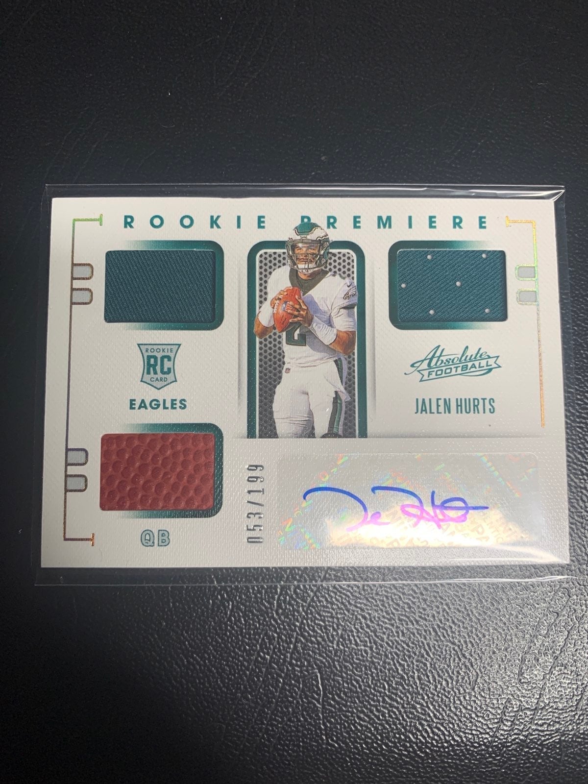 2020 Absolute Jalen Hurts /199 Rookie Premiere Triple Patch RPA - EAGLES RC