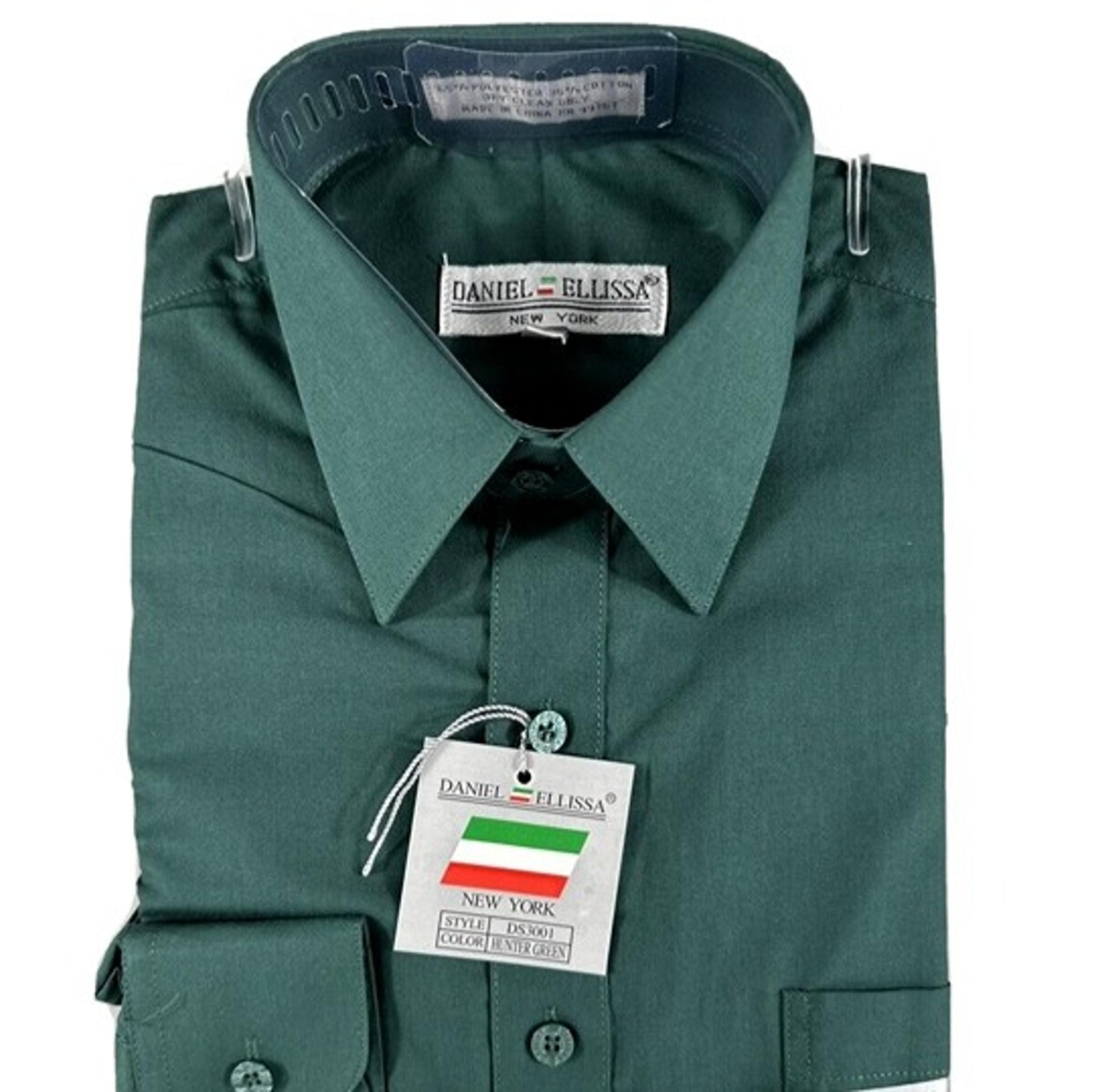 Daniel Ellissa Men's Hunter Green Dress Shirt Convertible Cuff Size 16.5 34/35