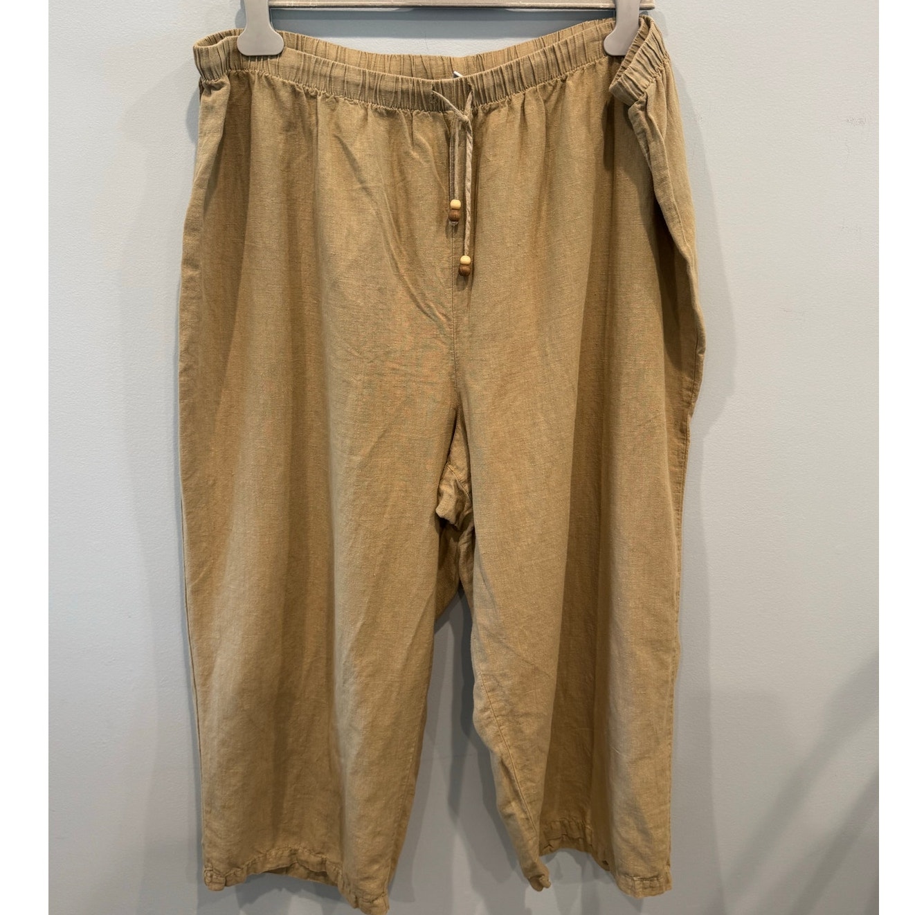 Hot Cotton Womens Linen Cropped Pants Plus Size 3X Green Beachy Boho Lagenlook