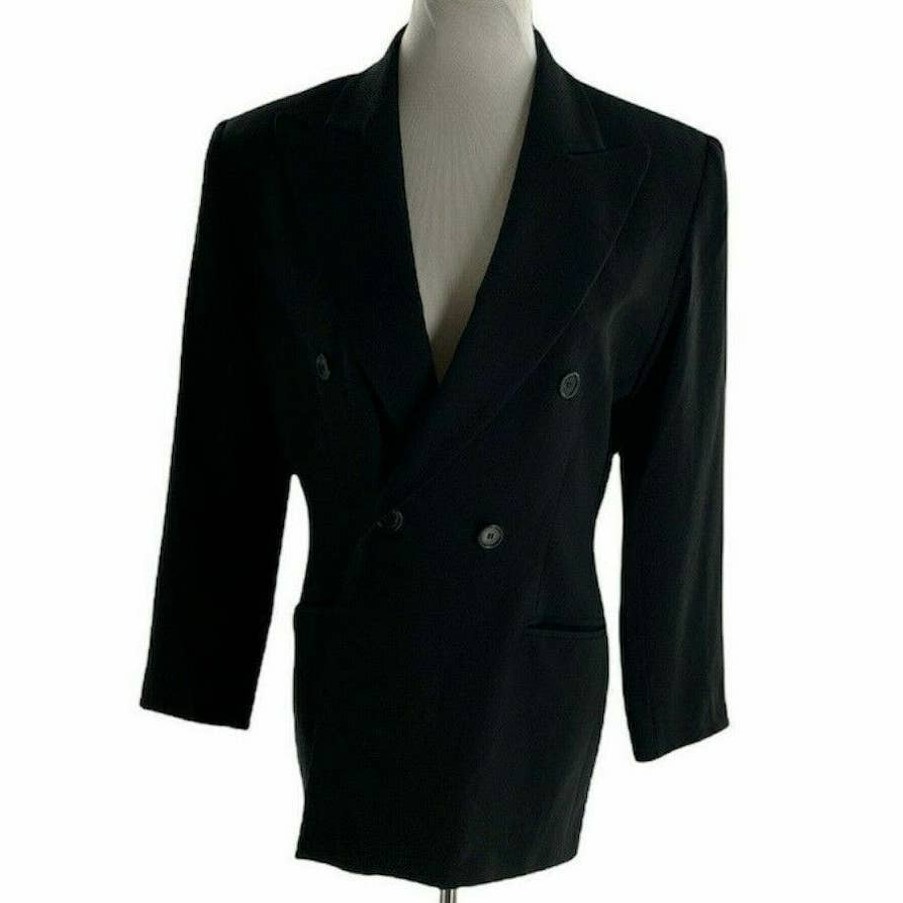 Evan Picone Vintage Suit Jacket Womens Size Medium Black Double-Breasted Blazer