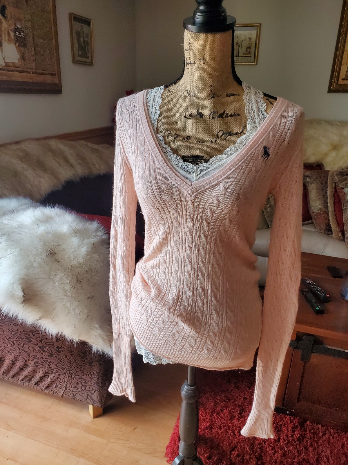 Vintage Abercrombie rabbit hair cable v neck Sweater