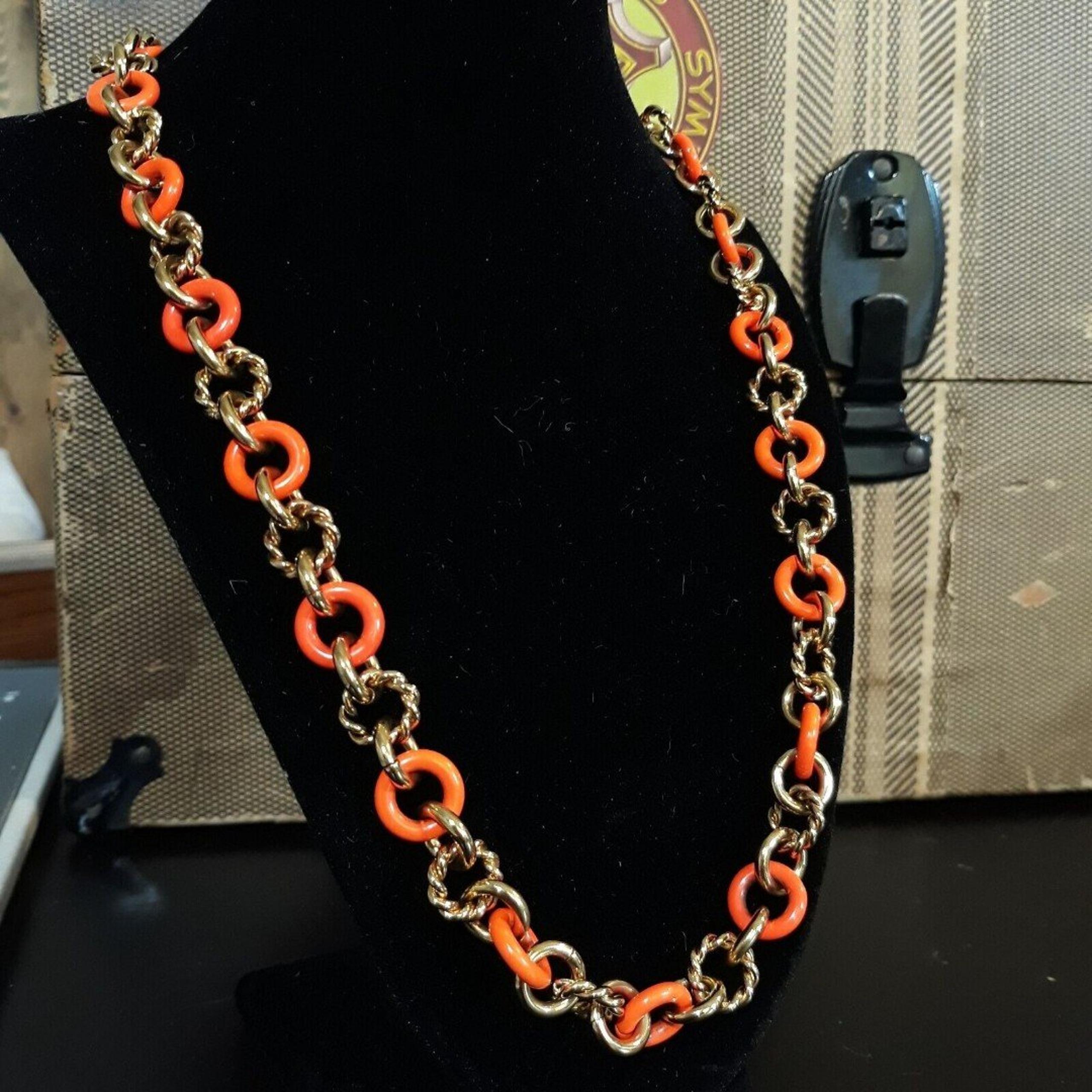 Juicy Couture necklace Orange and Gold Tone Chain Link 16" drop