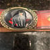 Vintage heratige solid brass black bear belt buckle and leather belt