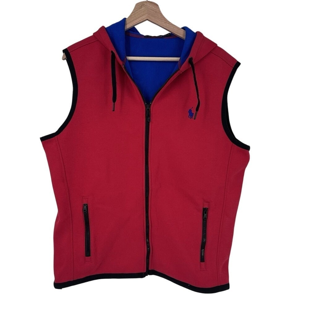 POLO RALPH LAUREN Red Cotton Blend Fleece Hooded Vest M
