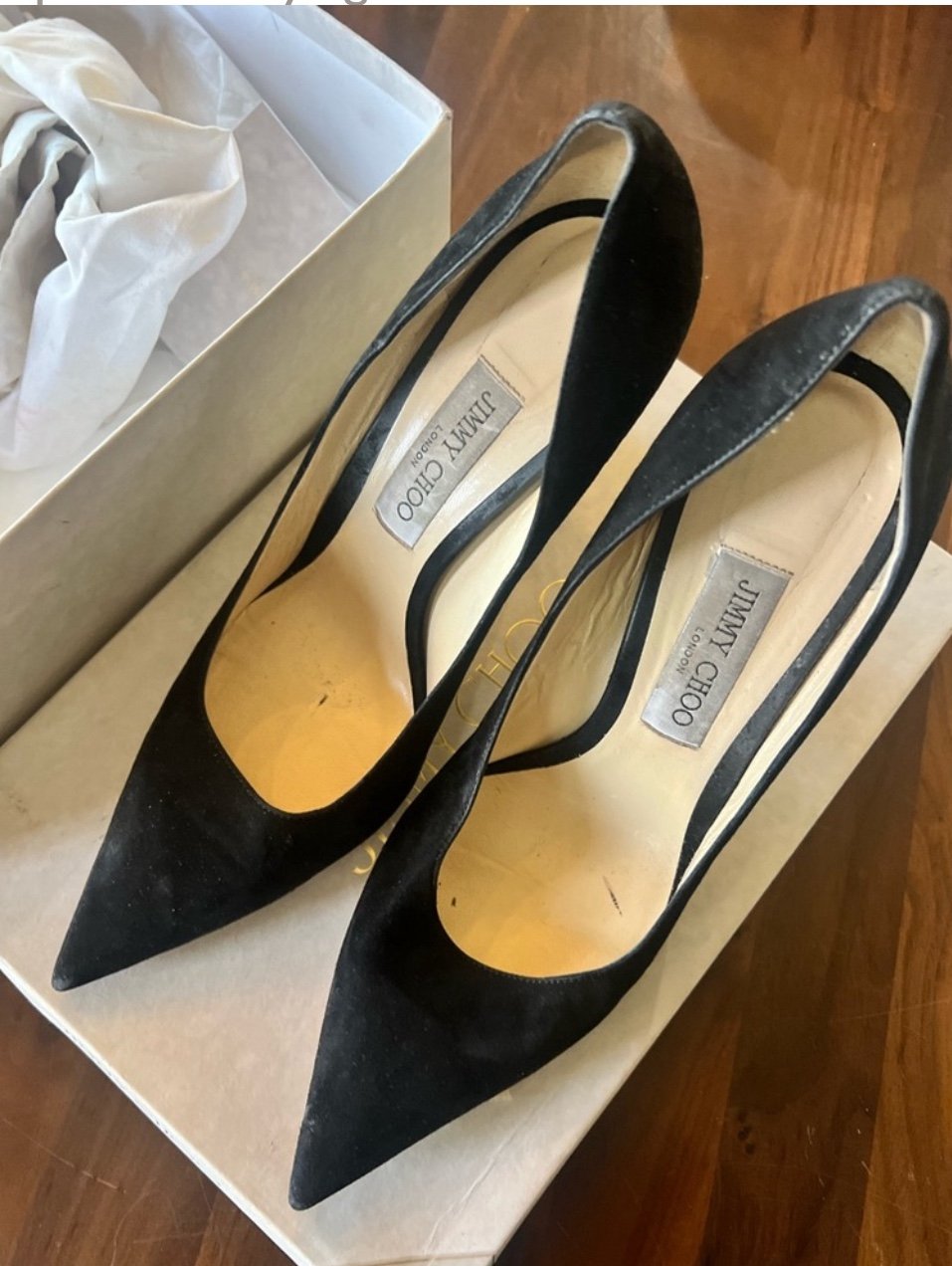Jimmy Choo Black Suede Pointy Toe Pumps (Please see pictures for all details)