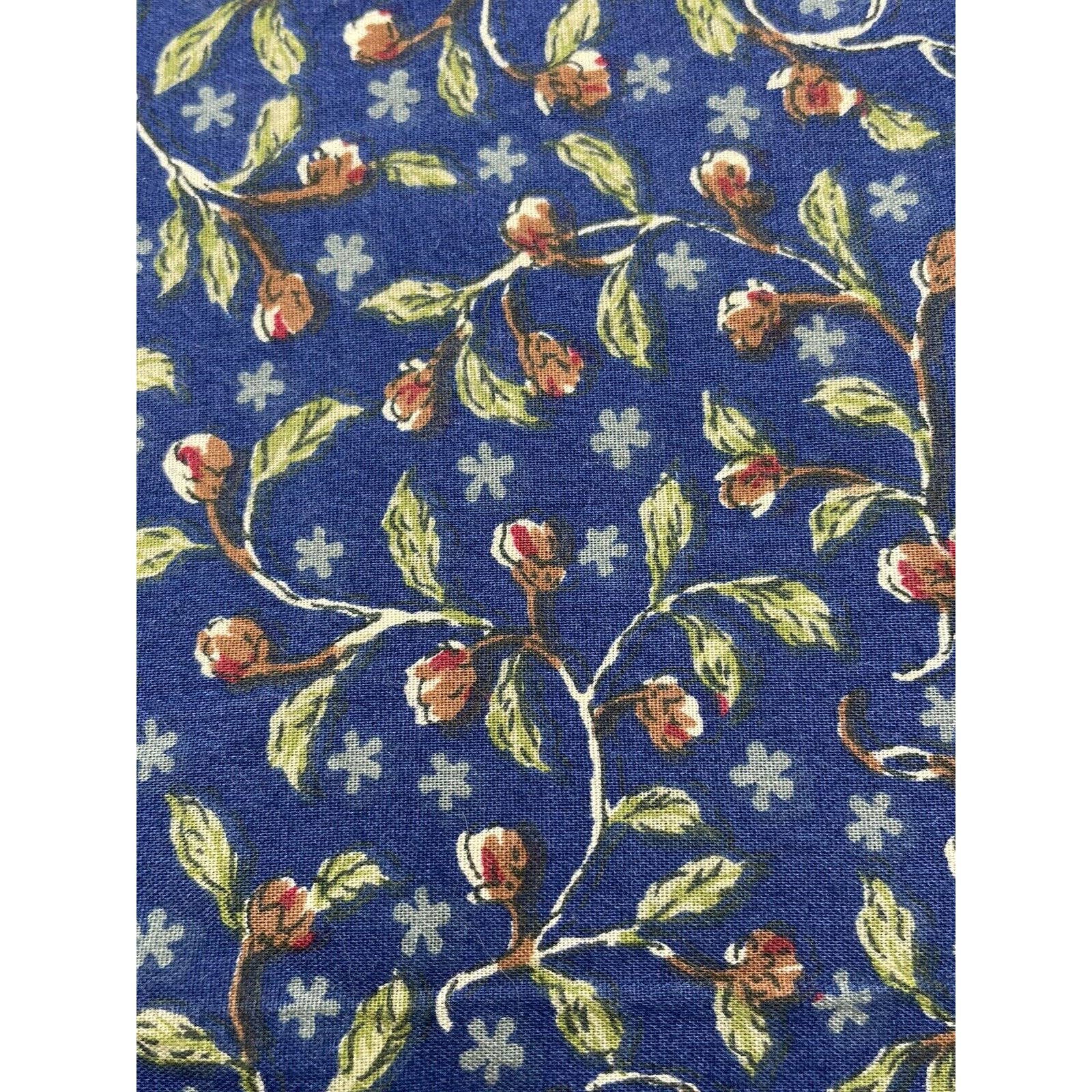Vintage Navy Fabric Floral Plant Chestnut Pattern 4.8yds X 44”